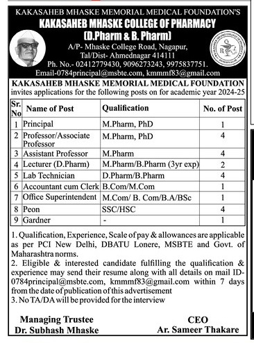 KMCOP Ahmednagar Recruitment Details